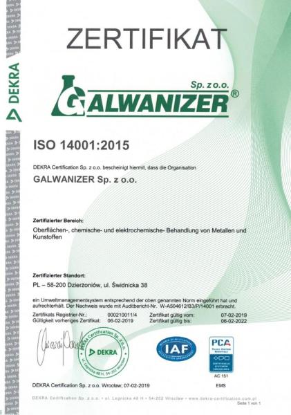 Zertifikat ISO 14001:2015 DE